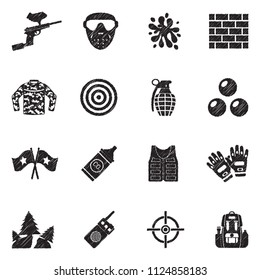 Paintball Icons. Black Scribble Design. Vector Illustration.
