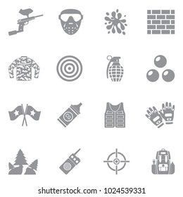 Paintball Icons. Gray Flat Design. Vector Illustration. 