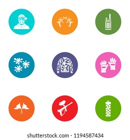 Paintball icons set. Flat set of 9 paintball vector icons for web isolated on white background