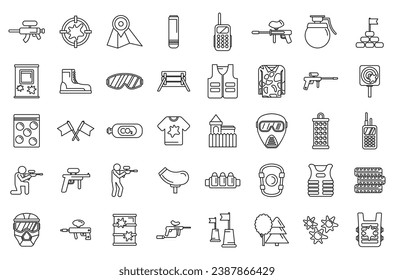 Paintball icons set outline vector. Action player. Military shooting extreme