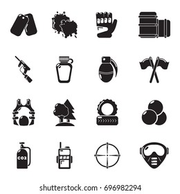 Paintball icons set. Simple illustration of 16 paintball vector icons for web