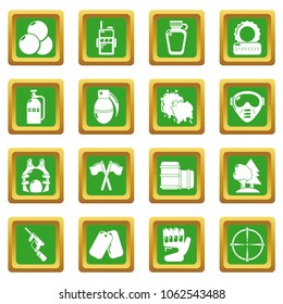 Paintball icons set vector green square isolated on white background 