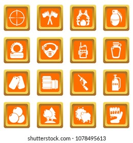 Paintball icons set vector orange square isolated on white background 
