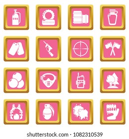 Paintball icons set vector pink square isolated on white background 