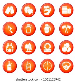 Paintball icons set vector red circle isolated on white background 