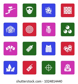 Paintball Icons. White Flat Design In Square. Vector Illustration. 