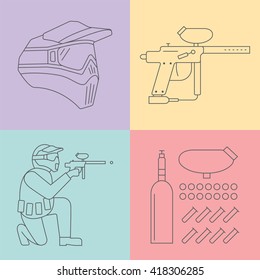 Paintball line icons set. Vector illustration.