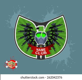 Paintball logo. shield with wings. Emblem Mortal  sport