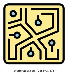 Vector de contorno de icono de mapa de bola de pintura. Pintar pistola. Color del juego de máscara
