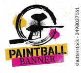 Paintball Marker Gun Vector Splat Banner. Paintball player with gun.