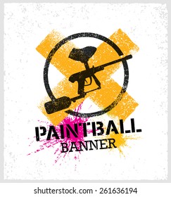 Paintball Marker Gun Vector Splat Banner On Grunge Background