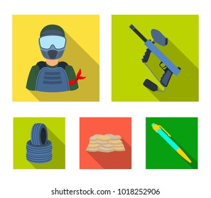 Paintball marker, player and other accessories. Paintball single icon in flat style vector symbol stock illustration web.
