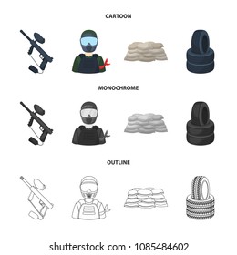 Paintball marker, player and other accessories. Paintball single icon in cartoon,outline,monochrome style vector symbol stock illustration web.
