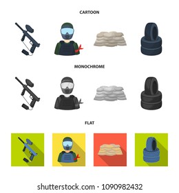 Paintball marker, player and other accessories. Paintball single icon in cartoon,flat,monochrome style vector symbol stock illustration web.