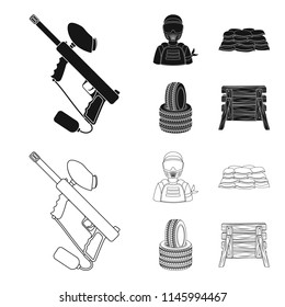 Paintball marker, player and other accessories. Paintball single icon in black,outline style vector symbol stock illustration web.
