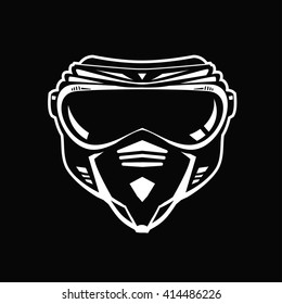 Paintball mask. Gasmask. Future soldier helmet. Simple vector image isolated on black background