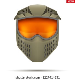 Paintball mask with goggles. Equipment for Leisure activities of Paintball. Khaki color. Vector Illustration isolated on white background.