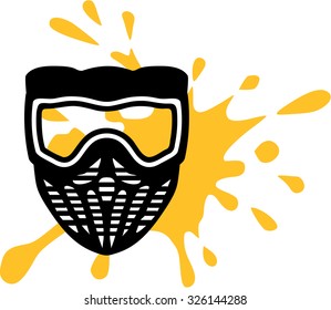 Paintball mask with yellow splash