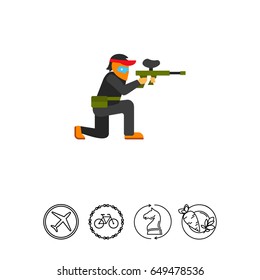 Paintball player aiming with gun icon