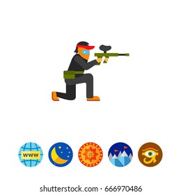 Paintball player aiming with gun icon