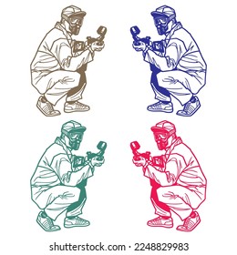 Paintball-Player mit Munition und Paintball-Vektorgrafik
