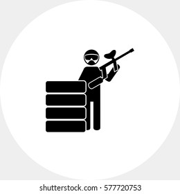Paintball Player Behind Stacked Tires Icon