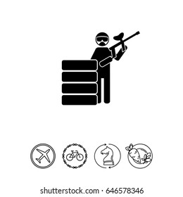 Paintball Player Behind Stacked Tires Icon