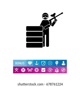 Paintball Player Behind Stacked Tires Icon