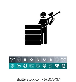 Paintball Player Behind Stacked Tires Icon