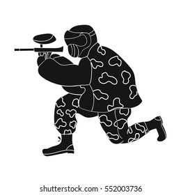 Paintball player icon in black style isolated on white background. Paintball symbol stock vector illustration.