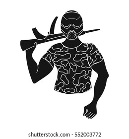 Paintball player icon in black style isolated on white background. Paintball symbol stock vector illustration.