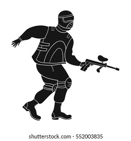 Paintball player icon in black style isolated on white background. Paintball symbol stock vector illustration.