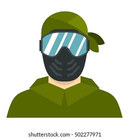 Paintball player icon. Flat illustration of paintball player vector icon for web design
