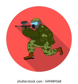 Paintball player icon in flat style isolated on white background. Paintball symbol stock vector illustration.