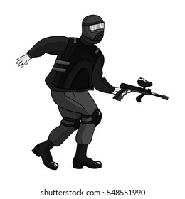 Paintball player icon in outline style isolated on white background. Paintball symbol stock vector illustration.