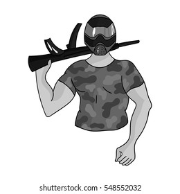 Paintball player icon in outline style isolated on white background. Paintball symbol stock vector illustration.