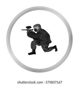 Paintball player icon in outline style isolated on white background. Paintball symbol stock vector illustration.