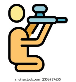 Paintball player icon outline vector. Ball gun. Game action color flat
