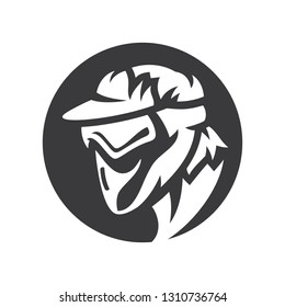 Paintball player in mask vector simple silhouette Illustration.