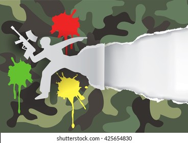 Paintball player paper background.
Paper silhouette of paintball game player, with place for your text or image. Vector available.
