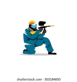 Paintball player sign. Vector Illustration. Branding Identity Corporate logo design template Isolated on a white background