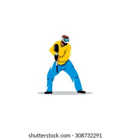 Paintball player sign. Vector Illustration. Branding Identity Corporate logo design template Isolated on a white background