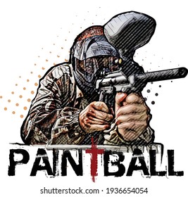 Paintball-Spieler, Vektorgrafik auf weißem Hintergrund