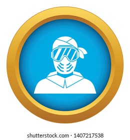 Paintball player wearing protective mask icon blue vector isolated on white background for any design