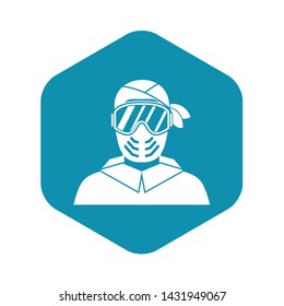Paintball player wearing protective mask icon in simple style on a white background vector illustration