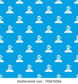 Paintball player wearing protective mask pattern repeat seamless in blue color for any design. Vector geometric illustration