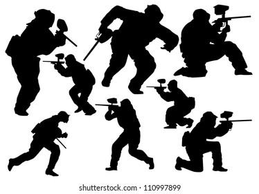 Paintball Players Vector Silhouette