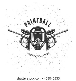 Paintball recreation club emblem. Monochrome vector vintage illustration.