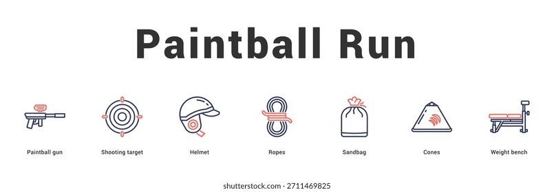 Paintball Run Ilustración de Anuncio de Web moderno y limpio con íconos temáticos para la comunicación visual