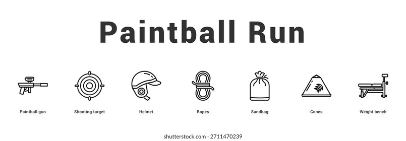 Paintball Run Ilustración de Anuncio de Web moderno y limpio con íconos temáticos para la comunicación visual